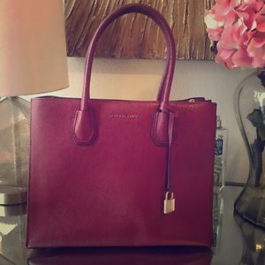 Michael Kors Mercer maroon leather tote bag